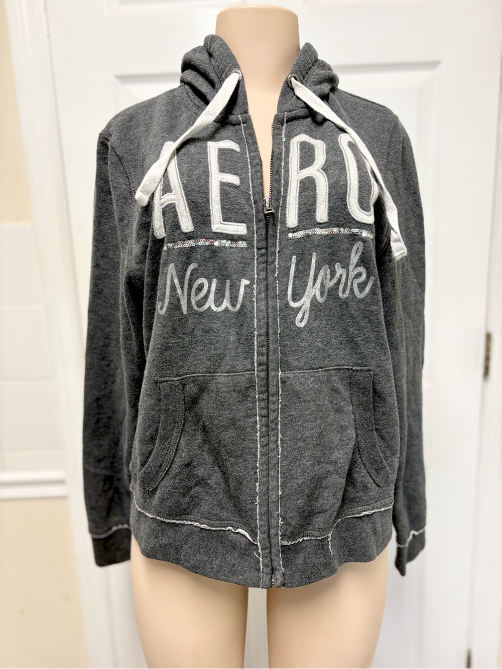 Aeropostale Aero New York Gray Full Zip Hoodie Fleece Sweatshirt Women's XL